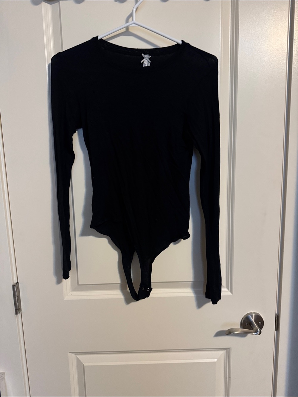bebe Black Long Sleeve Top with Silver Ribbon Detail